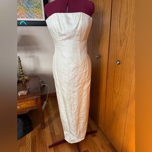 Custom vintage cream bustier dress.Beautiful brocade fabric. Fully linked.